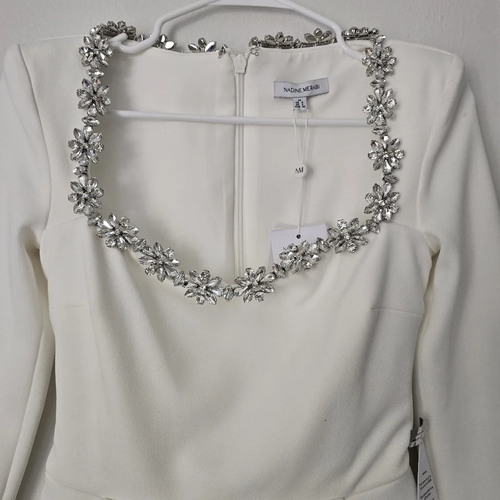 Nadine Merabi  Elegant White Dress with Embellished Neckline Sz XS - Picture 6 of 17